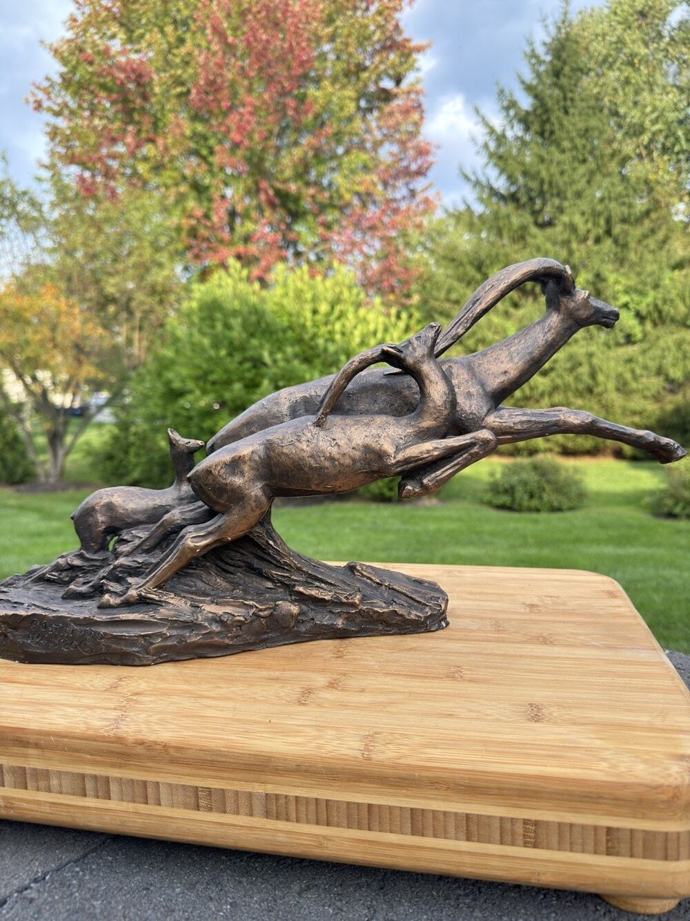 1980 Austin Productions Leaping Gazelle Ibex Antelope Sculpture Signed Large 21"